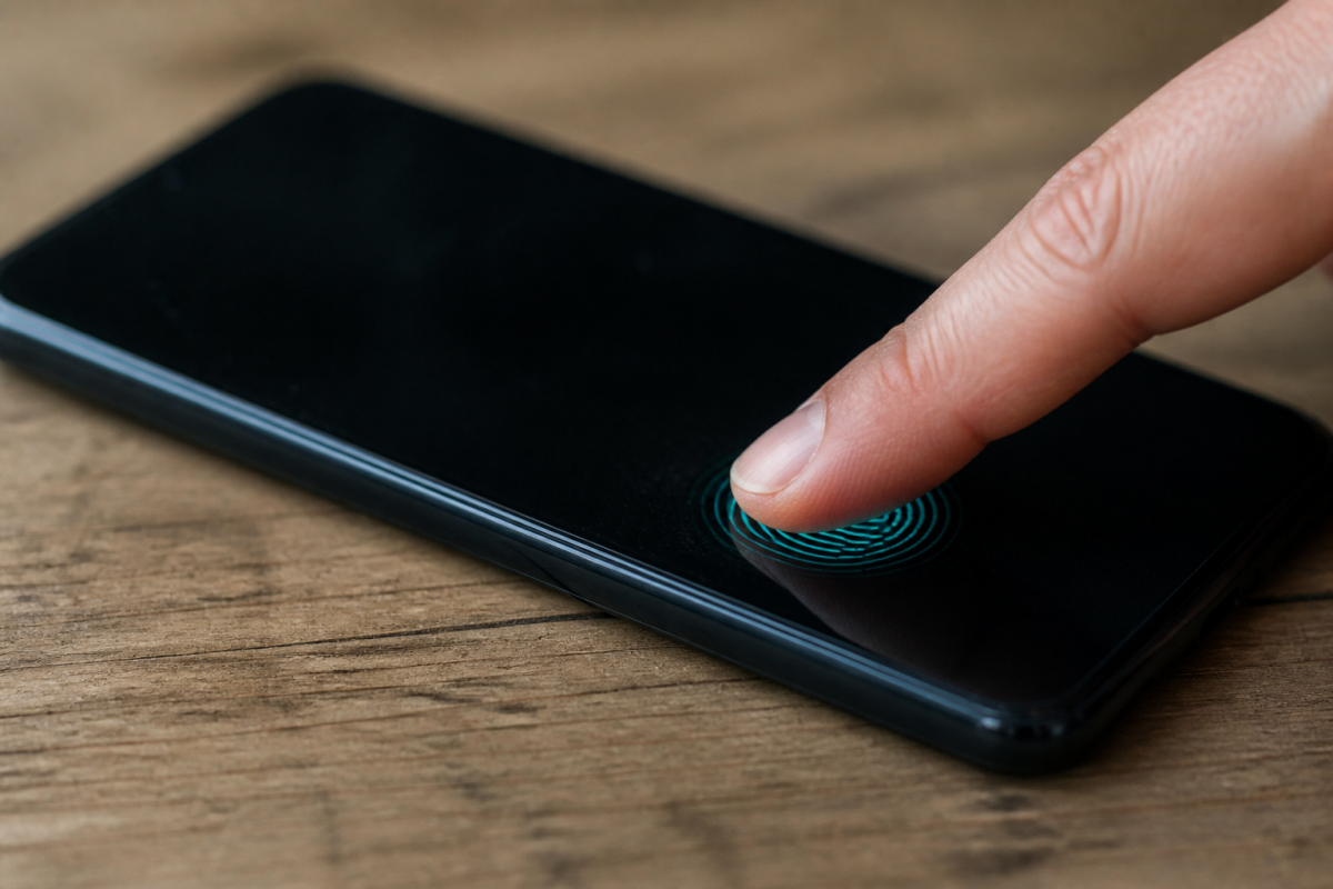 Doigt scanne empreinte sur ecran tactile