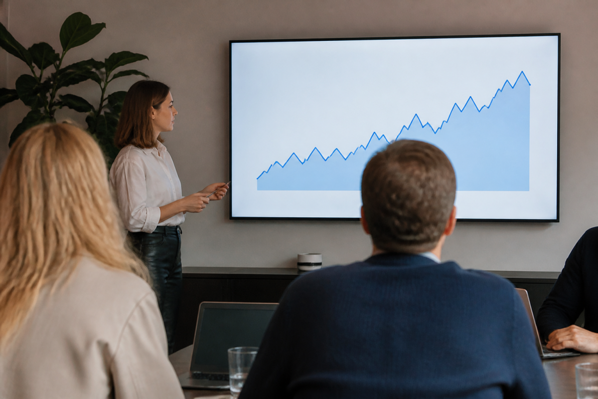 Ecran de presentation epure avec un seul graphique bleu