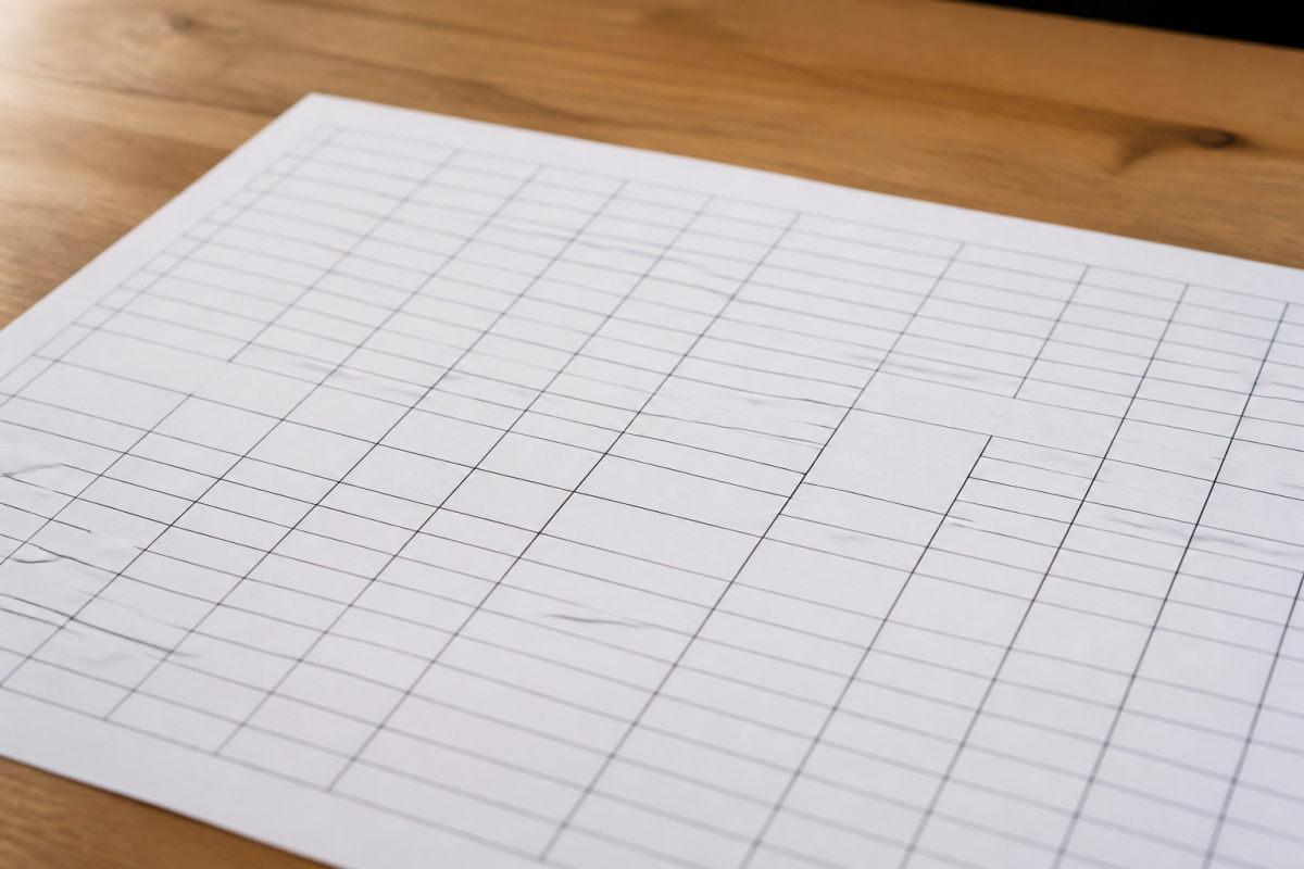 Grille de tableur avec cellules fusionnees et separees