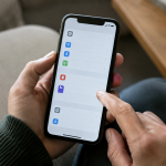 Main tenant smartphone affichant menu parametres sur ecran